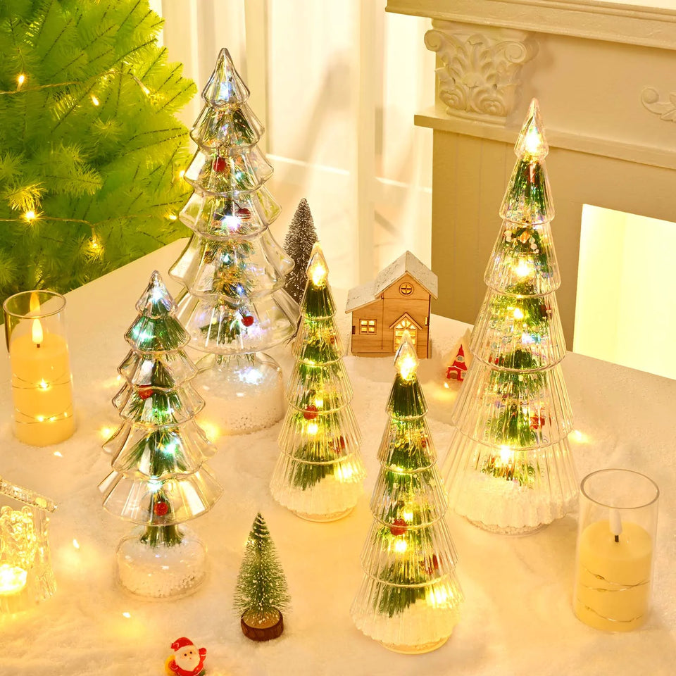 2PCS Lighted Christmas Trees Small Tabletop Xmas Tree Decorations, Battery Operated, Indoor Home Decor for Party Table