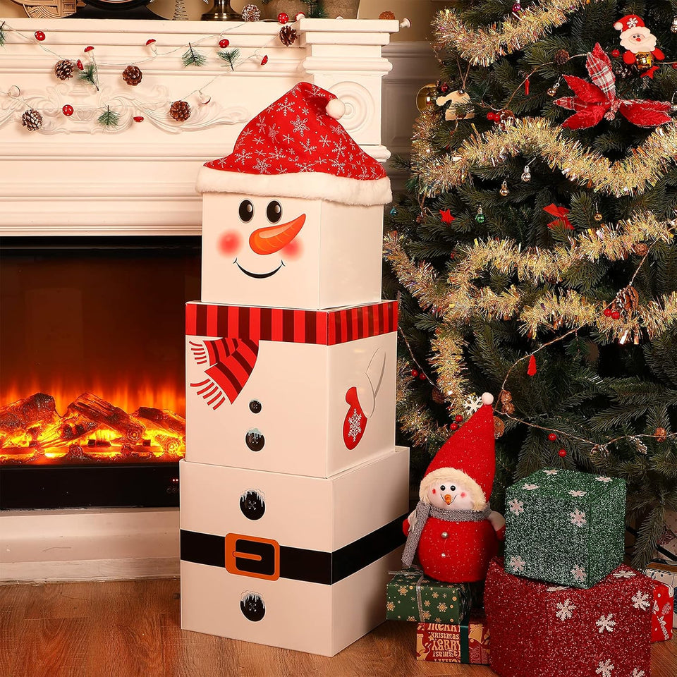 4 Pieces Christmas Box Decoration Nesting Decorative Stackable Nesting Christmas Stacking Boxes(Snowman)