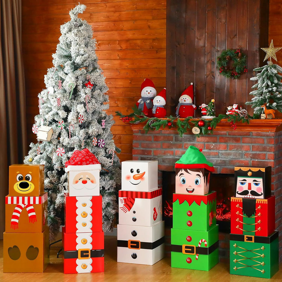 4 Pieces Christmas Box Decoration Nesting Decorative Stackable Nesting Christmas Stacking Boxes(Snowman)