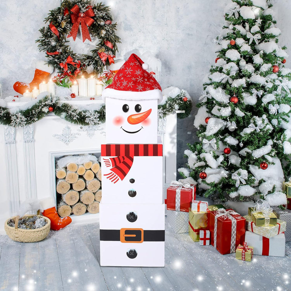 4 Pieces Christmas Box Decoration Nesting Decorative Stackable Nesting Christmas Stacking Boxes(Snowman)
