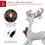 3-Piece Lighted Christmas Reindeer Family, Outdoor Indoor Christmas Decorations for Yards Garden Lawn Patio, Holiday Light up Decorations W/ 210 LED Lights, Stakes, Zip Ties