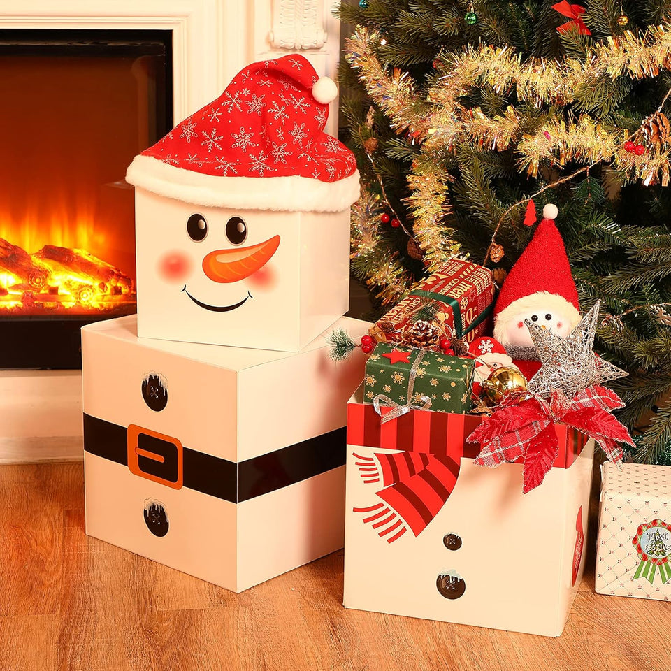 4 Pieces Christmas Box Decoration Nesting Decorative Stackable Nesting Christmas Stacking Boxes(Snowman)